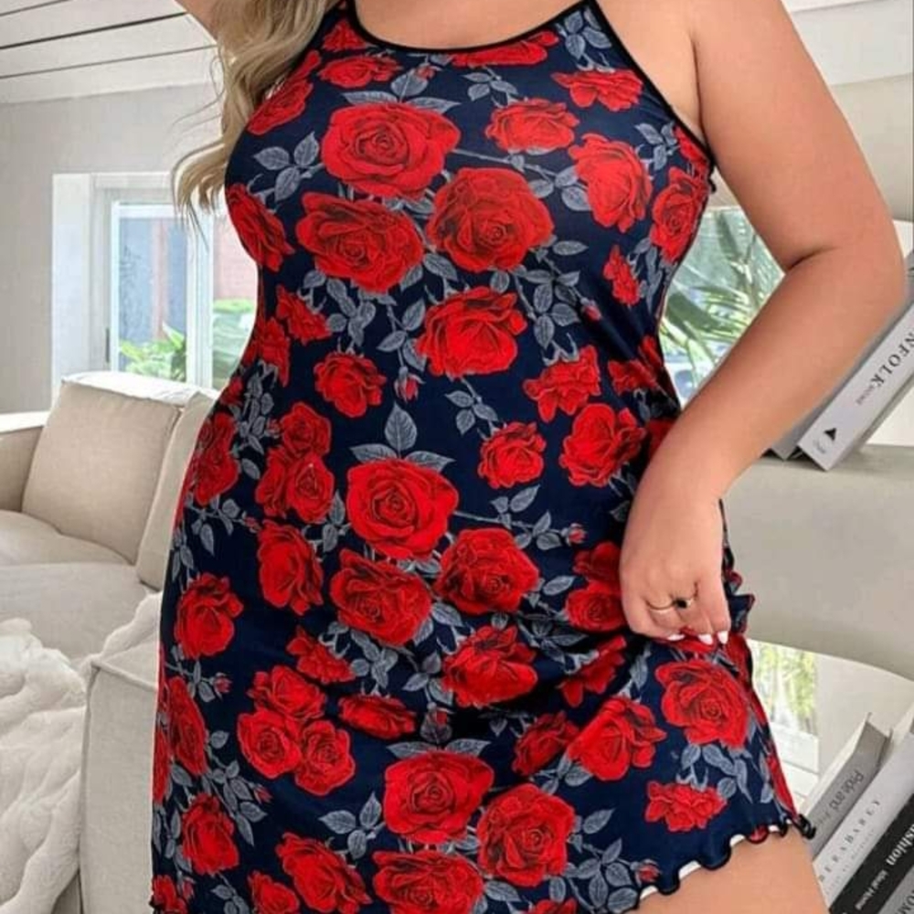Floral Nightdress in Red and Blue